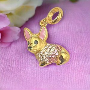 Cutest Little 925 Sterling Silver Charm Dangle Pendant Corgi Pet